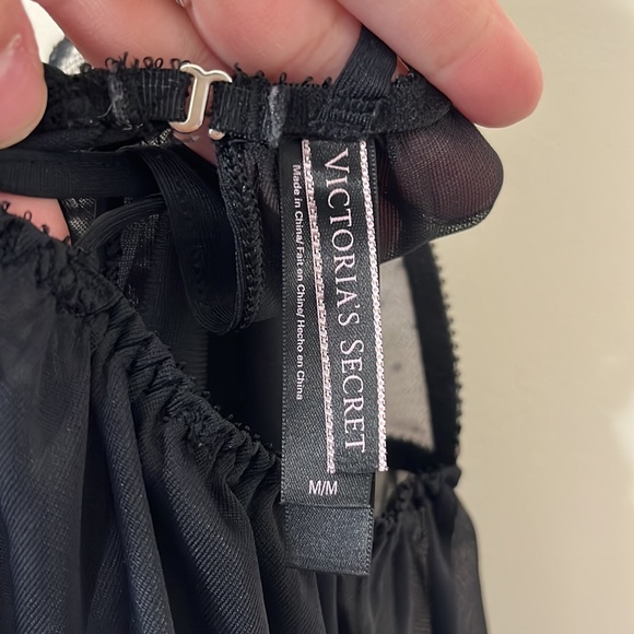 Victoria’s Secret Black Lace Babydoll Pink Lace Detail Lingerie Top Size Medium - Picture 8 of 10